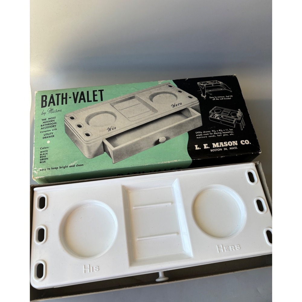 Vintage L.E. Mason Bath-Valet White‎ MCM Wall Mount Organizer His Hers